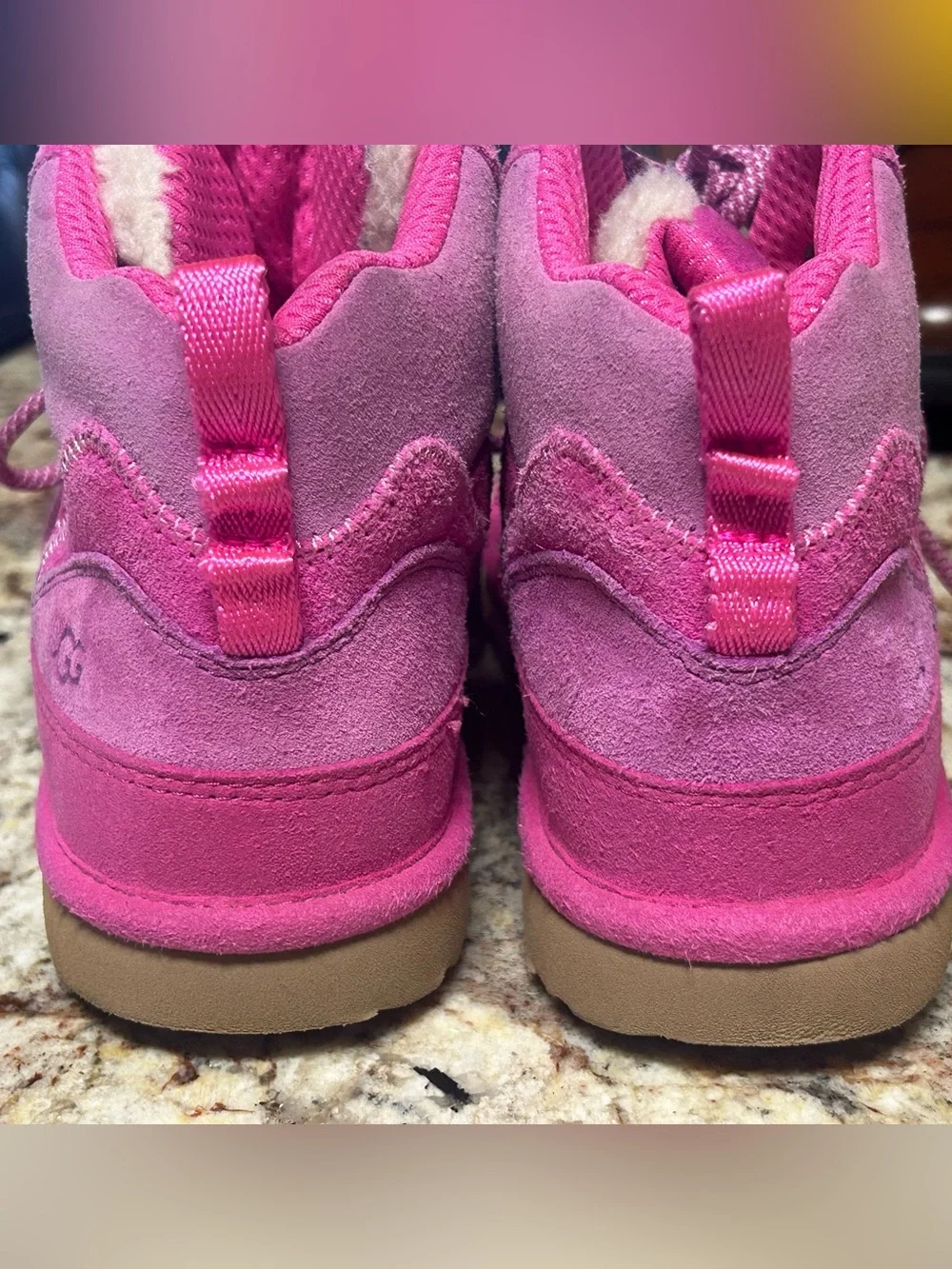 UGG Big Girl’s 6 Hot Pink/Purple Leather Fleece-Lined Lace-Up Boots